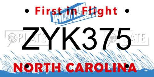 ZYK375 North Carolina License Plate