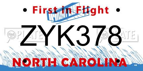 ZYK378 North Carolina License Plate