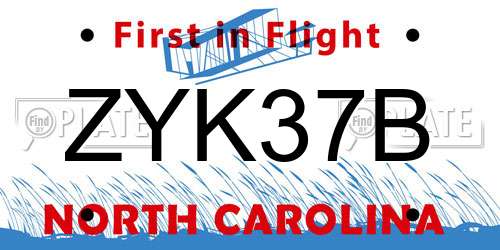 ZYK37B North Carolina License Plate