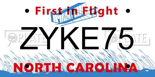 ZYKE75 North Carolina License Plate