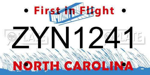 ZYN1241 North Carolina License Plate