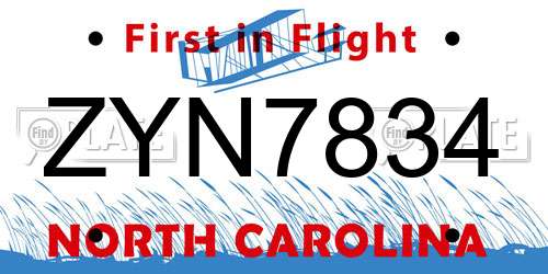 ZYN7834 North Carolina License Plate