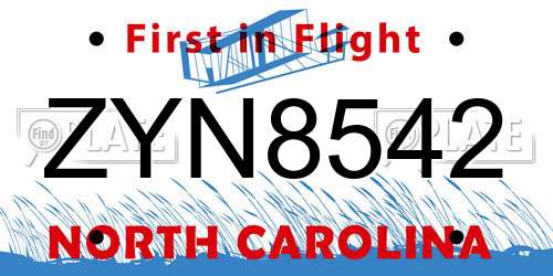 ZYN8542 North Carolina License Plate