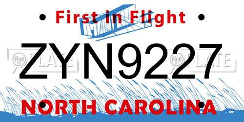 ZYN9227 North Carolina License Plate
