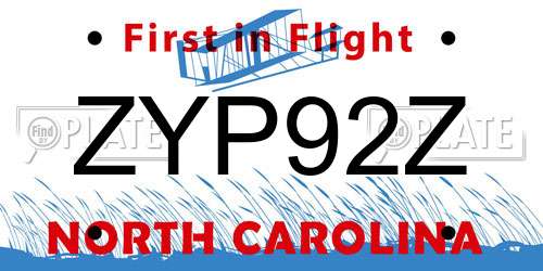 ZYP92Z North Carolina License Plate