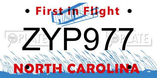 ZYP977 North Carolina License Plate