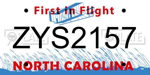 ZYS2157 North Carolina License Plate