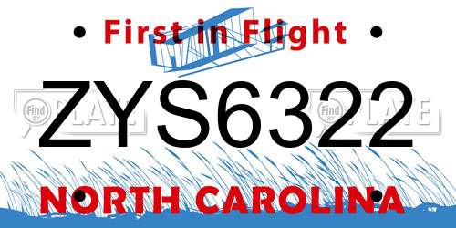 ZYS6322 North Carolina License Plate