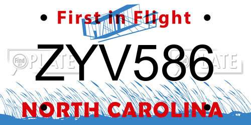 ZYV586 North Carolina License Plate