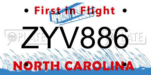 ZYV886 North Carolina License Plate