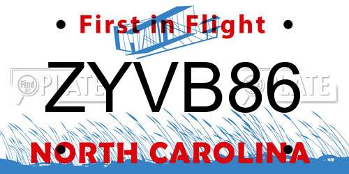 ZYVB86 North Carolina License Plate