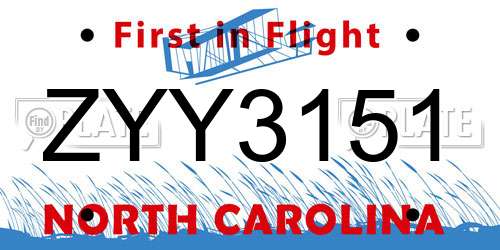 ZYY3151 North Carolina License Plate