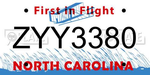 ZYY3380 North Carolina License Plate