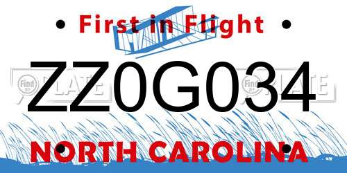 ZZ0G034 North Carolina License Plate