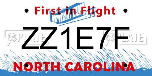 ZZ1E7F North Carolina License Plate