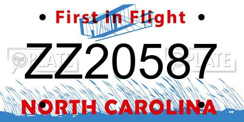 ZZ20587 North Carolina License Plate