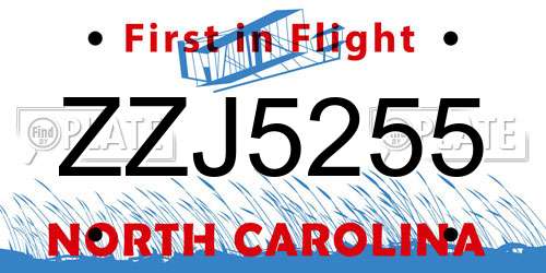 ZZJ5255 North Carolina License Plate