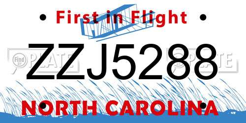 ZZJ5288 North Carolina License Plate