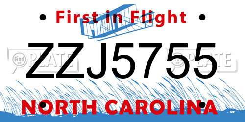 ZZJ5755 North Carolina License Plate