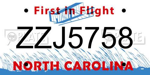 ZZJ5758 North Carolina License Plate