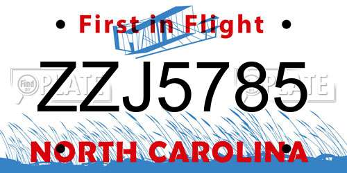ZZJ5785 North Carolina License Plate