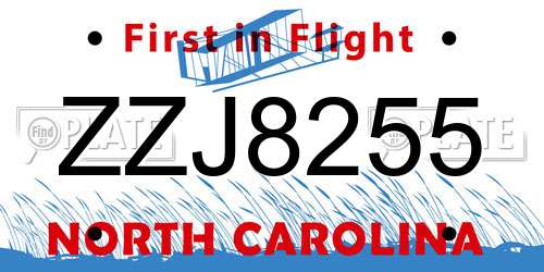 ZZJ8255 North Carolina License Plate