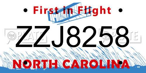 ZZJ8258 North Carolina License Plate