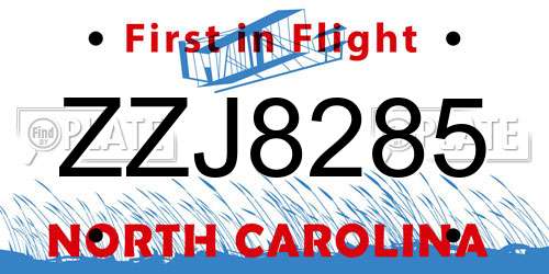 ZZJ8285 North Carolina License Plate