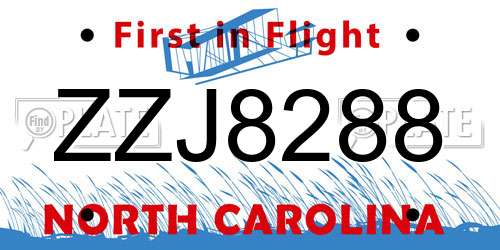 ZZJ8288 North Carolina License Plate
