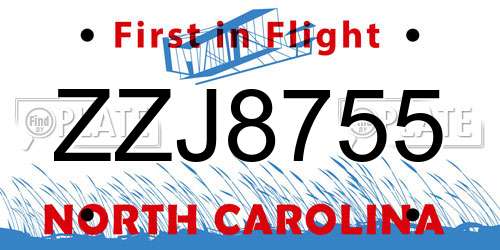 ZZJ8755 North Carolina License Plate