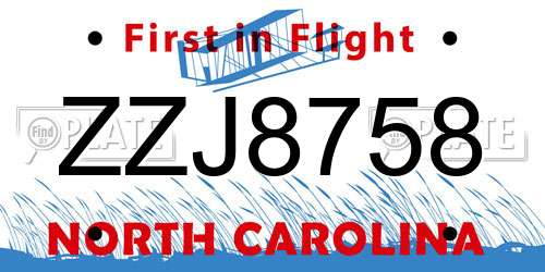 ZZJ8758 North Carolina License Plate