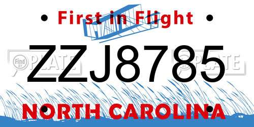 ZZJ8785 North Carolina License Plate