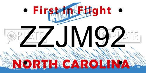 ZZJM92 North Carolina License Plate