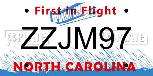 ZZJM97 North Carolina License Plate