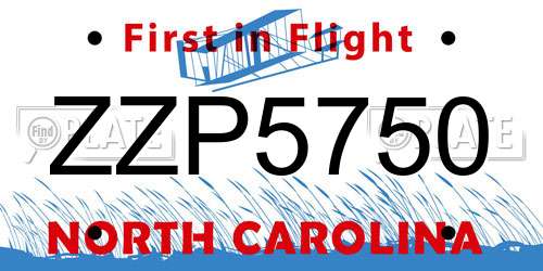 ZZP5750 North Carolina License Plate