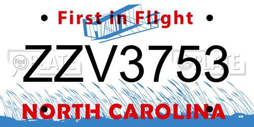 ZZV3753 North Carolina License Plate