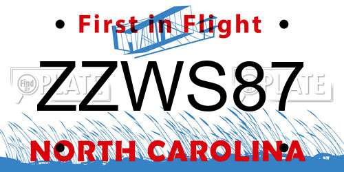 ZZWS87 North Carolina License Plate