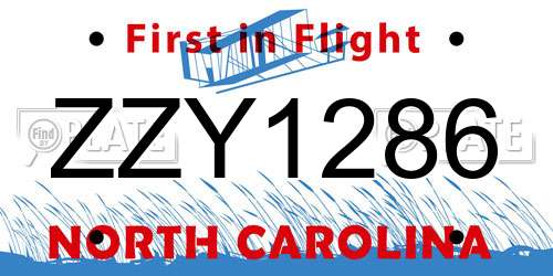 ZZY1286 North Carolina License Plate