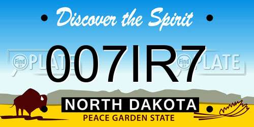 007IR7 North Dakota License Plate