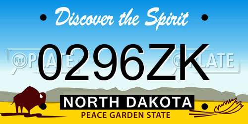 0296ZK North Dakota License Plate