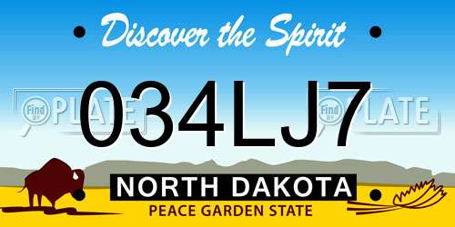 034LJ7 North Dakota License Plate