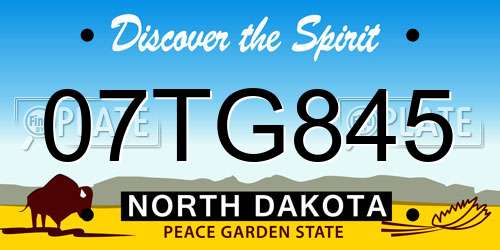 07TG845 North Dakota License Plate