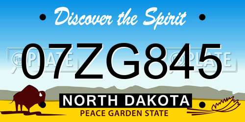 07ZG845 North Dakota License Plate