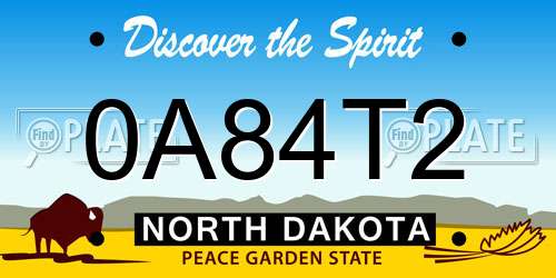 0A84T2 North Dakota License Plate