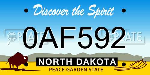 0AF592 North Dakota License Plate