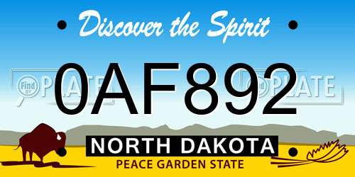 0AF892 North Dakota License Plate