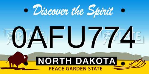 0AFU774 North Dakota License Plate