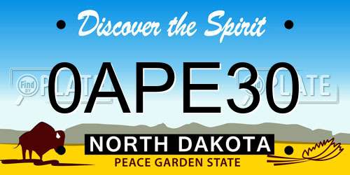 0APE30 North Dakota License Plate