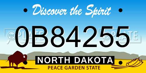 0B84255 North Dakota License Plate
