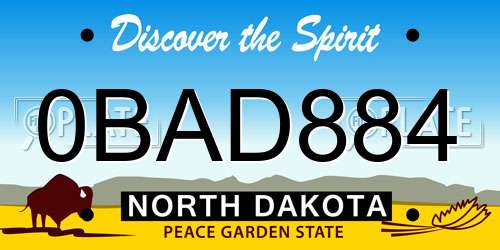 0BAD884 North Dakota License Plate
